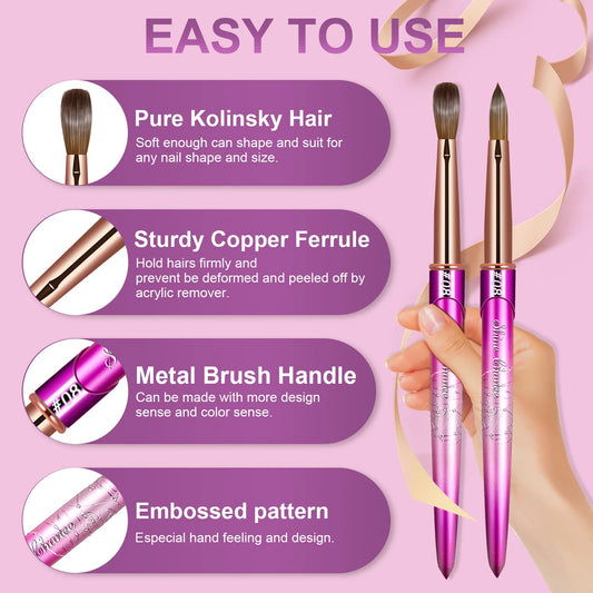 Kolinsky Acrylic Nail Art Brush Wood Handle Nail Art Mink Brush Gel Builder Nail Tools Manicure Brush Drawing Tools Size 2-14