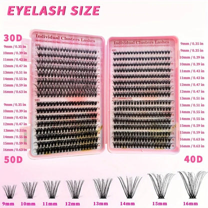 640Pcs Eyelash Extension Kit 304050D Lash Clusters D Curl 9-16mm Individual Lashes Kit with Bond and Seal, Tweezers and Brush