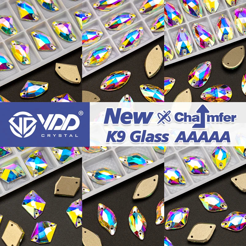 VDD Chamfer AAAAA Top Quality K9 Glass Sew On Rhinestones Sewing Crystal AB Flatback Stone For Clothes Accessories Wedding Dress