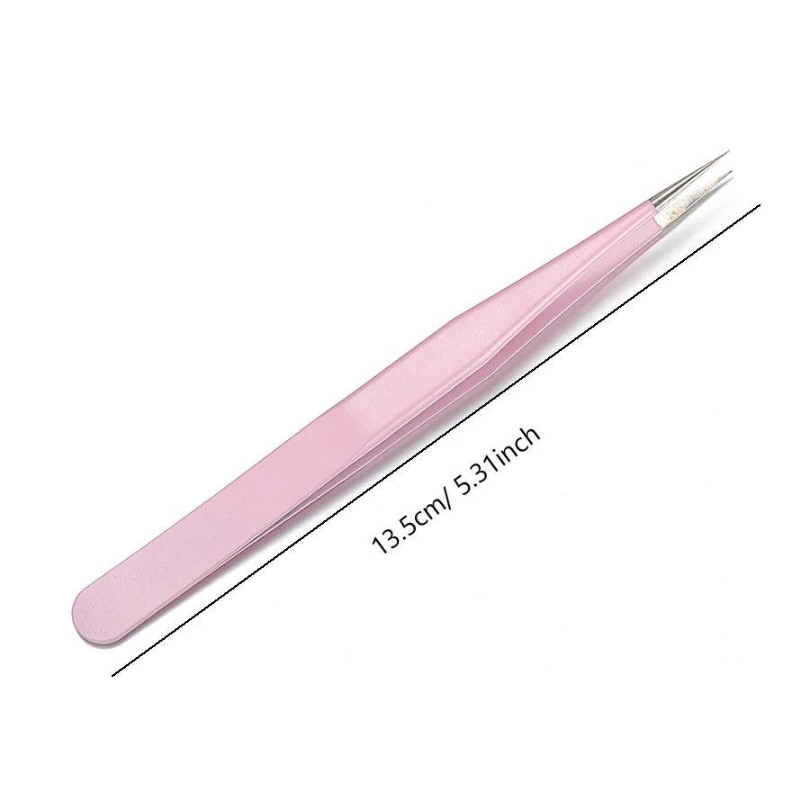 Pink Stainless steel tweezers, straight and curved tweezers, eyelash extension tools, nail art accessories, 2PCs