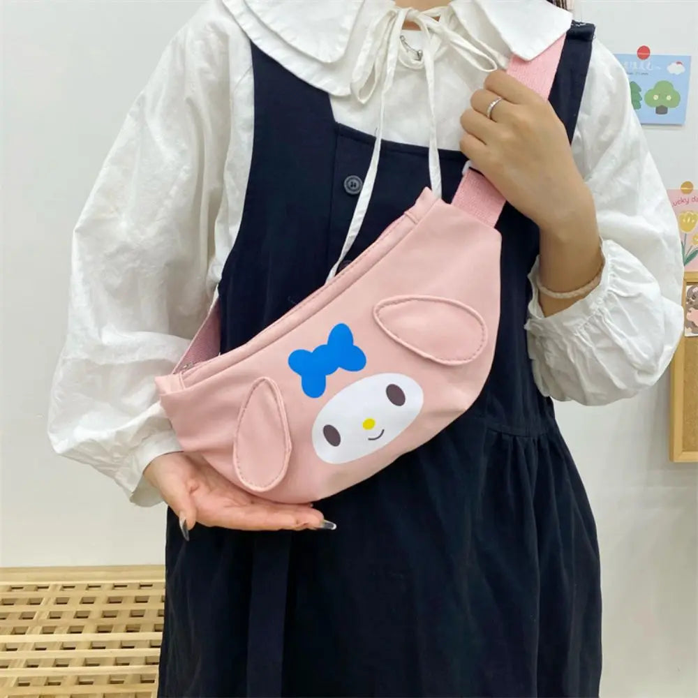 Kawaii Sanrio Shoulder Bag Kuromi My Melody Casual Simple Sling Storage Crossbody Cinnamoroll Chest Bag Women Student Girl Gifts