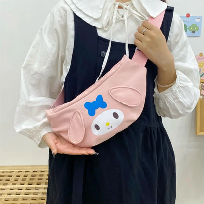 Kawaii Sanrio Shoulder Bag Kuromi My Melody Casual Simple Sling Storage Crossbody Cinnamoroll Chest Bag Women Student Girl Gifts