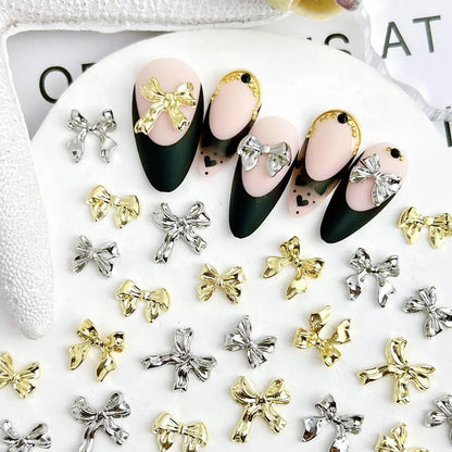 20pcs Metal Alloy Nail Charms Flatback Gold Silver Bowknot Nail Art Decorations DIY for Acrylic Nail Supplies Accessories