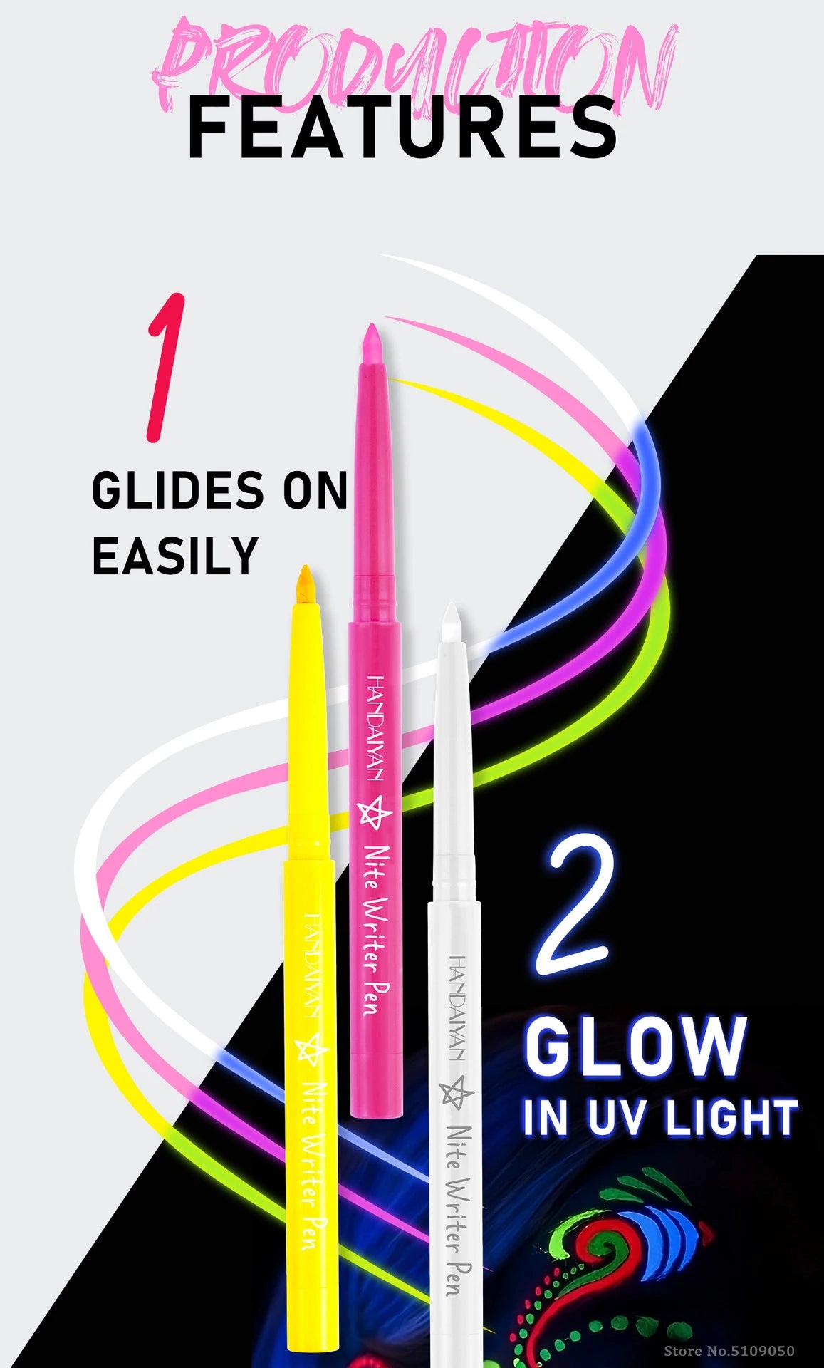 Fluorescent UV Light Neon Eyeliner Pen Waterproof Yellow Purple Orange Color Gel Eye Liner Pencil Eyes Make Up Cosmetics Tool