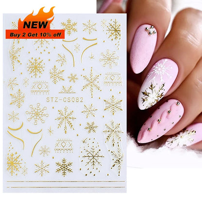 3D Snowflake Nail Art Decals White Christmas Designs Self Adhesive Stickers New Year Winter Gel Foils Sliders Decorations LAF895