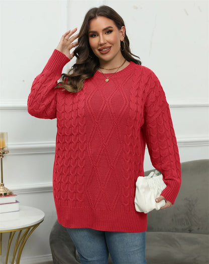 GIBSIE Plus Size Solid Crew Neck Sweater Women 2024 Autumn Winter Casual Long Women's Pullover Top Female Warm Knitted Sweater