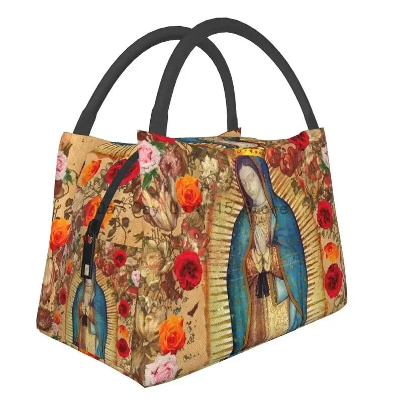 Our Lady Of Guadalupe Virgin Mary Thermal Insulated Lunch Bag Women Catholic Mexico Poster Resuable Travel Storage Meal Food Box