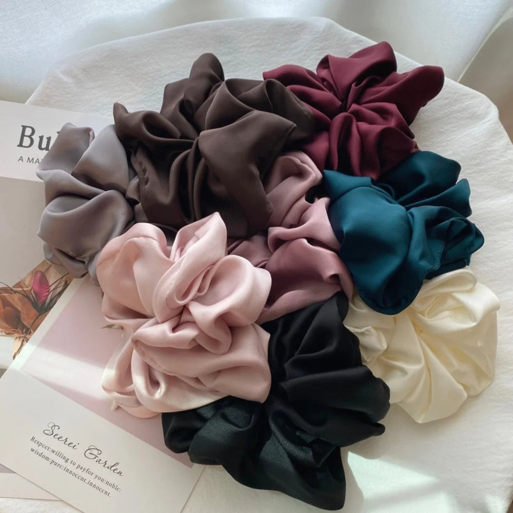 Fashion Oversized Silk Scrunchies for Women Korean Chiffon Elastic Hair Ties Ponytail Holder Headwear Chouchou Cheveux Femme