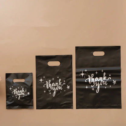 10 PCS Black Thank You Gift Bags With Handle Plastic Pink Packing Bag For Small Business Wedding Birthday Shopping Storage Bag