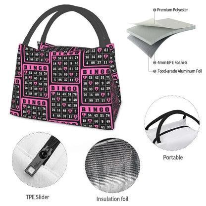 I Love Bingo Game Insulated Lunch Bags for School Office Waterproof Cooler Thermal Lunch Box Women lunchbag