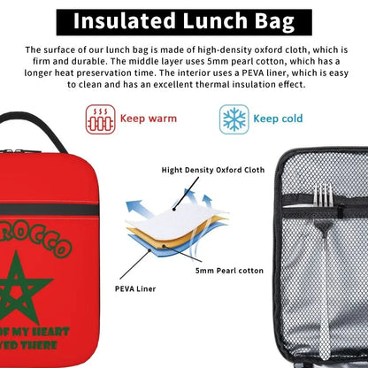 The Flag Of Morocco Thermal Insulated Lunch Bag Women Resuable Lunch Tote for School Office Outdoor Multifunction Food Box