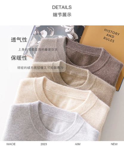 Fall/Winter New Cashmere Sweater Men's 100% Pure Wool Thick Crewneck Sweater Casual Knitted Bottom Shirt