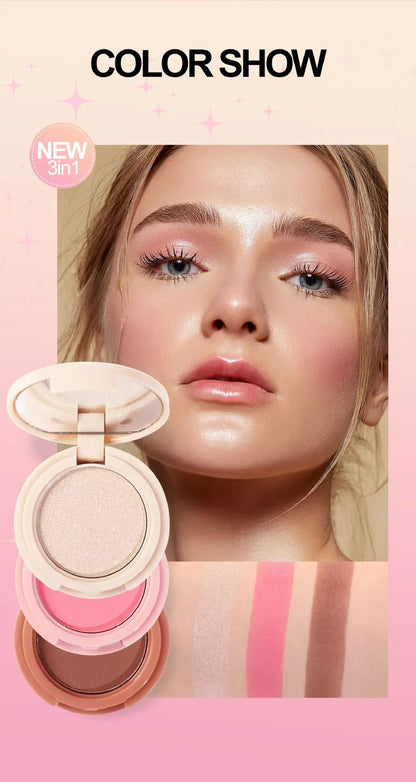 3-In-1 Face Bronzer Highlighter Makeup Palette Matte Pearlescent Blush Contouring Shadow Brighten Three-layer All-in-one Palette