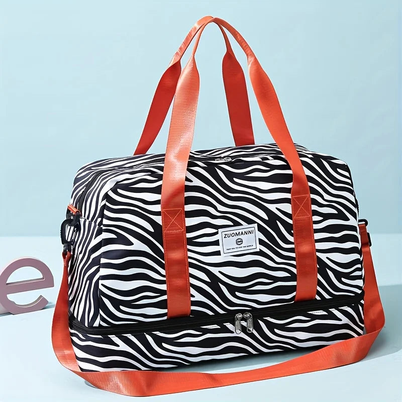 Spacious & Durable Women's Carry-On Travel Bag with Animal Print Nylon Large Capacity Sports Gym Bag  Weekend Overnight Bag