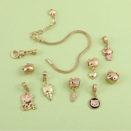 Hello Kitty Gold Plated Bracelets With Charms for Women High Quality Fashion Jewelry for Girl Kawaii Sanrio Party Gifts