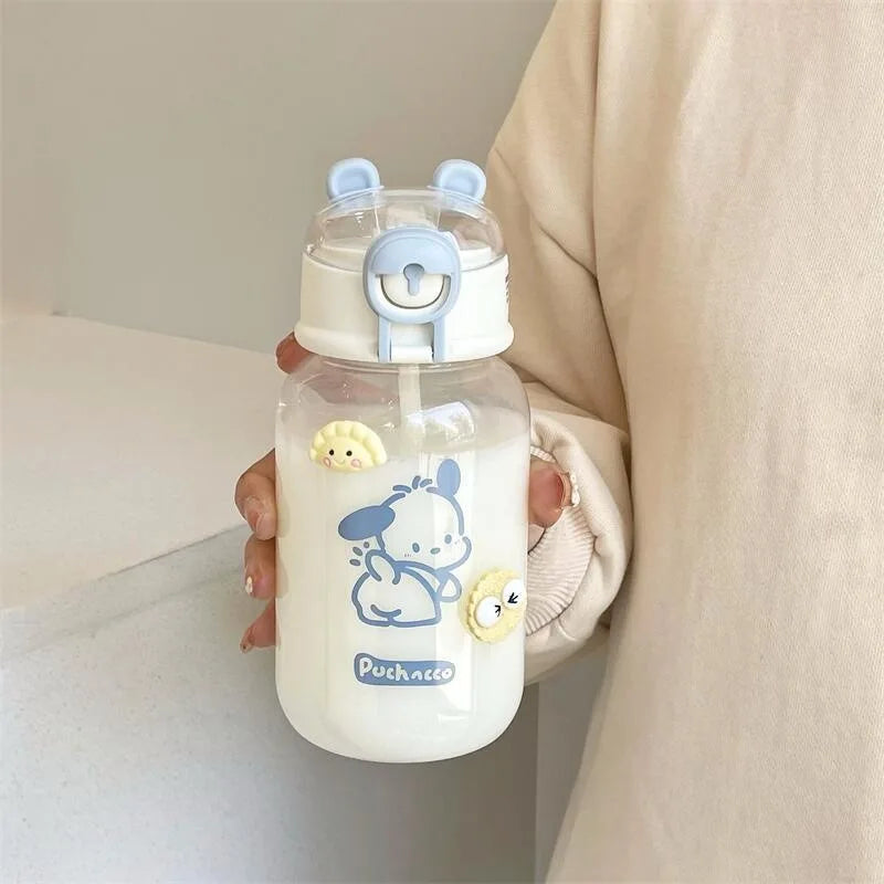 500ML Sanrio Hello Kitty Pochacco Transparent Straw Cup Anime Cartoon Kuromi Cinnamoroll For Kid Kawaii Bottle Water Cup Gifts