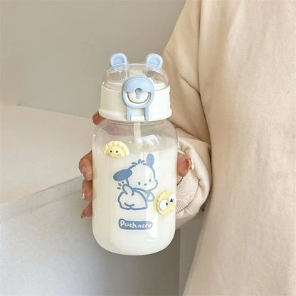 500ML Sanrio Hello Kitty Pochacco Transparent Straw Cup Anime Cartoon Kuromi Cinnamoroll For Kid Kawaii Bottle Water Cup Gifts