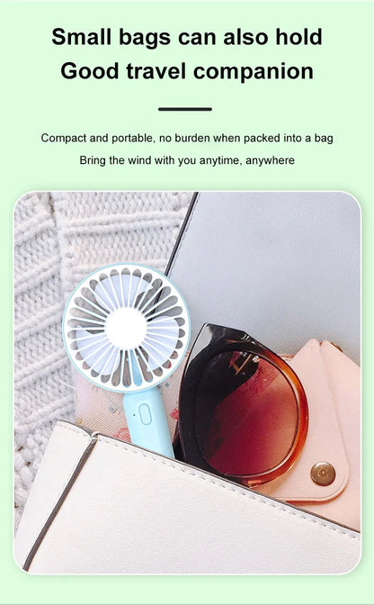 1pc New Portable Fan Office Desktop Multifunctional Folding Headed Small Electric Fan USB Mini Portable High Wind Pocket Fan