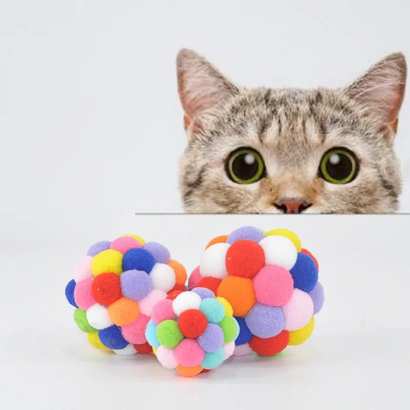 Cat Toys Cat Plush Ball Toy Pet Elastic Bell Ball Self Hi Ball Playing Cat Colorful  Woolen ball