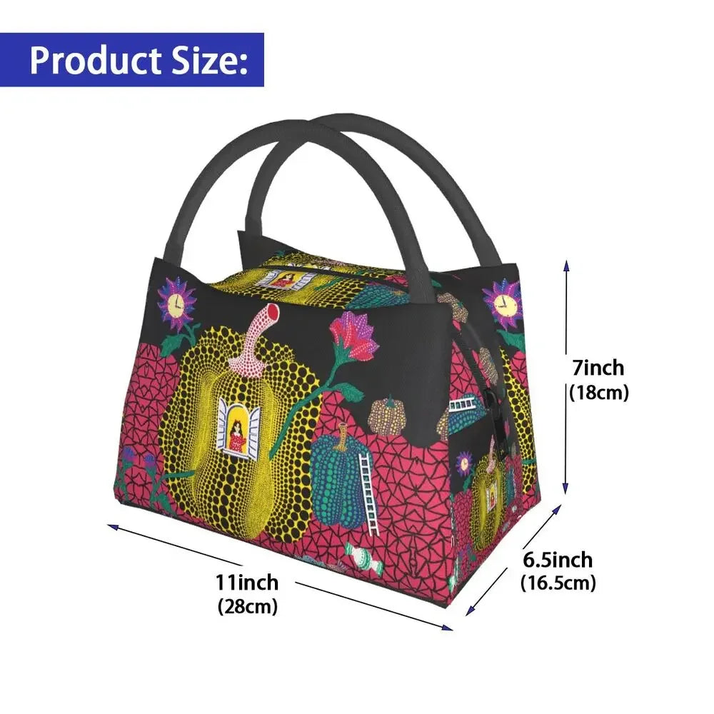 Yayoi Kusama Abstract Painting Lunch Boxes Women Leakproof Cooler Thermal Food Insulated Lunch Bag Travel Work Pinic Container