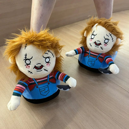 Michael Myers Plushie Doll Chucky Plush Halloween Demon King Animal Slippers Winter Warm Shoes Men Women's Indoor Kids Gifts