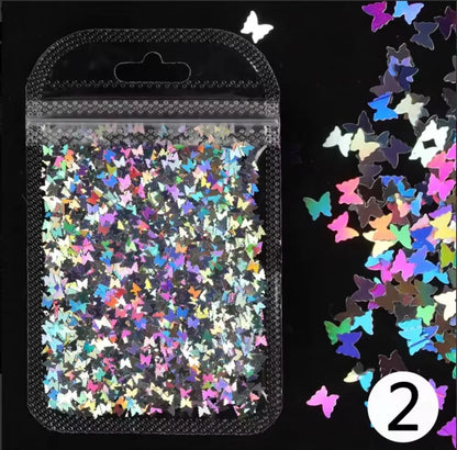 Holographic Butterfly Heart Nail Art Glitter Micro Laser Star Flakes 3D Silver Gold Sequins Polish Manicure Nail Decoration