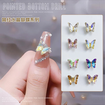 10Pcs AB Crystal Butterfly Rhinestone 12X10mm Flatback Shining Diamond Nail Jewelry 3D Aurora Symphony Butterfly Nail Art Charms