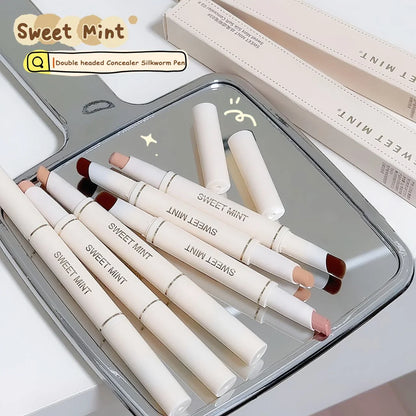 Silk Soft Concealer Pen with Brush Moisturizing Full Coverage Acne Dark Circles Contour Cream Lip Concealer Cover Stick Makeup