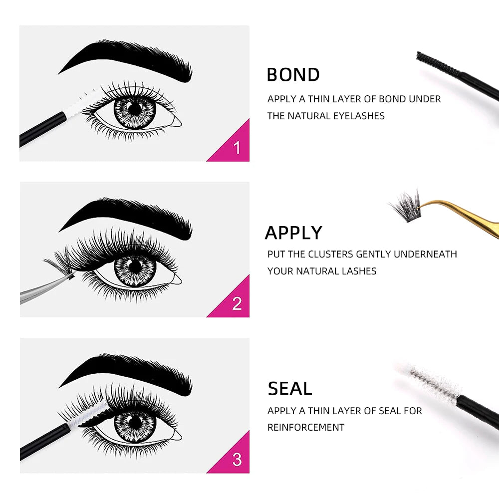 Eyelash Bond and Seal for DIY Lash Clusters Long Lasting Lash Glue Hold 48-72 Hours Waterproof Mascara Wand Makeup