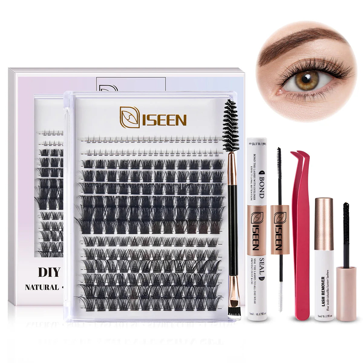 DIY Lash Extension set Mix Styles Lash Clusters Individual with Bond&Seal Remover Tweezers Lash Brush Makeup tool