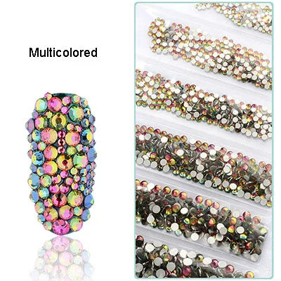 1728 Pcs/bag SS4-SS12 6-Sizes Mixed Round Nail Drill Adhesive Flat-bottomed Crystal Glass Mobile Phone Case Iron Diamond Mater