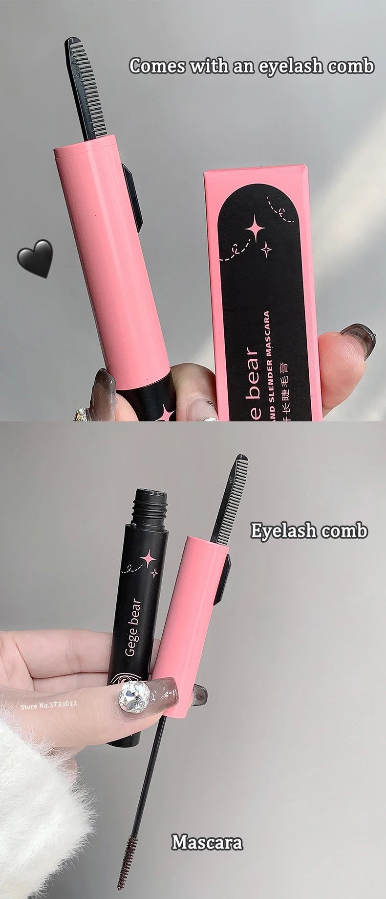 2 In 1 Ultra-fine Mascara Curl Thick Lengthening Mascara With Eyelash Comb Waterproof Non-smudge Curling Fine Brush Mascara