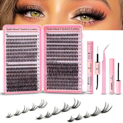 Lash Extension Kit DIY 640pcs/590pcs Mix Curl Individual Lashes Kit with Lash Bond and Seal, remove, Lash Tweezers