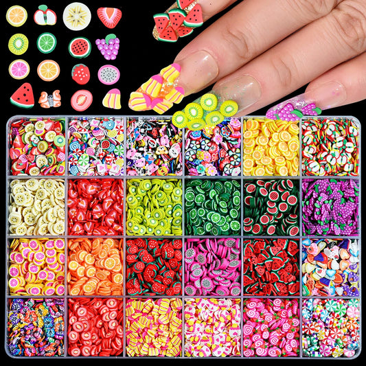 1000pcs Mixed 3D Fruit Slices Nail Charms Polymer Clay DIY Designs Slice Lemon Nail Art Decor Soft Clay Polish Manicure Supplies