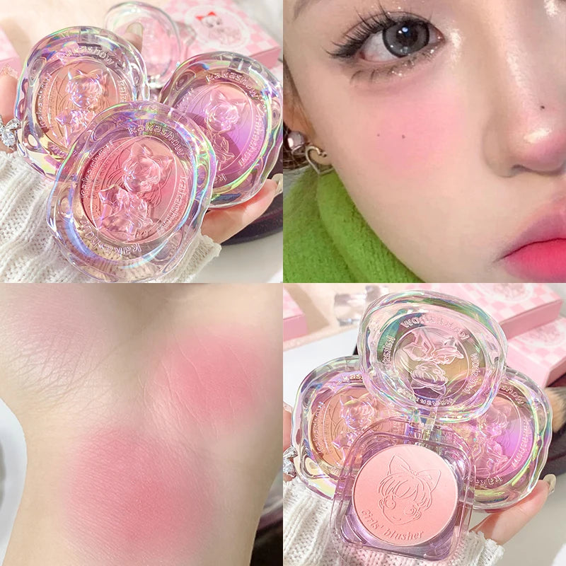 Girls' gradual Powder Blusher Palette Crystal Shell Cosmetics Face Cheek Contour Blush Cream Makeup Rouge Tint Pink Peach Blush