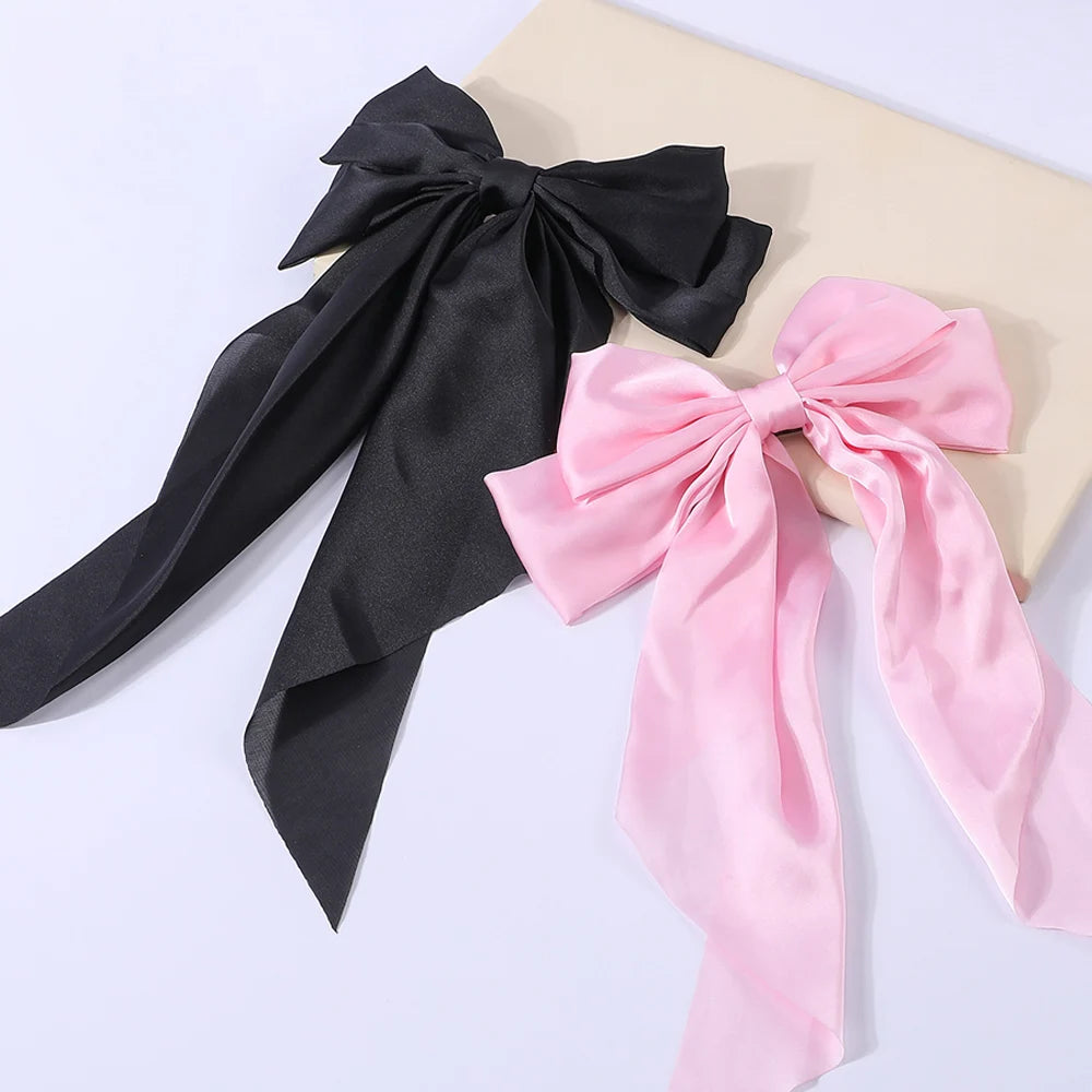 2Pcs/Set Elegant Bow Ribbon Hair Clip Women Fashion Solid Bowknot Satin Hairpin Barrettes Girls Ponytail Clip Hair Accessories