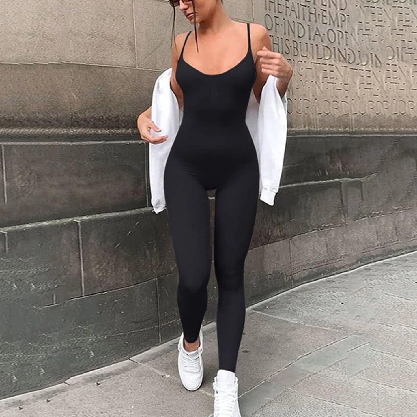 Spaghetti Strap Sleeveless Backless Rompers Womens Jumpsuit Sporty Workout Fitness Solid Casual One Piece Outfits Playsuit