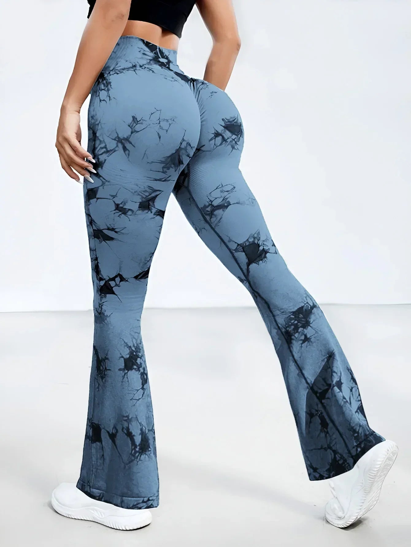 Women's High Waisted Wide Leg Flared Pants, High Waisted Tummy Control Tie Dye Casual Pants Women's Sportswear