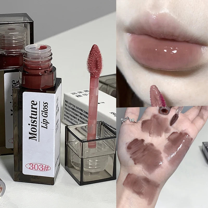 Nude Grey Mirror Lip Glaze Crystal Lip Tint Oil Clear Water Light Lip Gloss Lasting Non-stick Cup Punk Smoky Liquid Lipstick