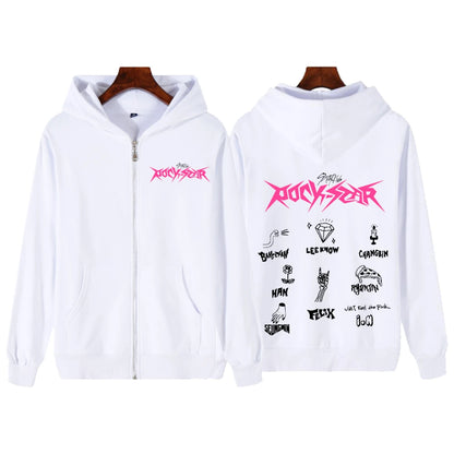 ROCK-STAR 2024 Hot Stray Kids Zipper Hoodie StrayKids Hoodies Trendy Sweatshirts Winter Plus Size Warm Woman Zip-up Jacket Coats