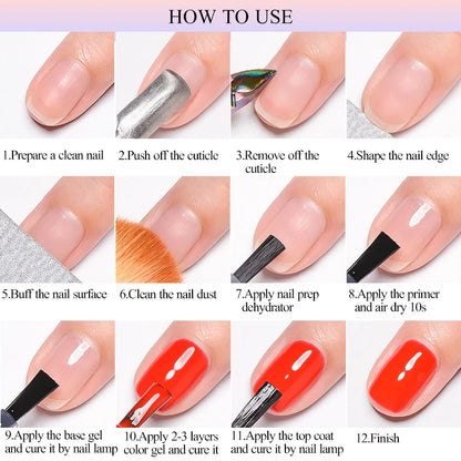 Acrylic No-acid Primer Nail Prep Dehydrator Nail Art Set With Gel Base And Top Coat Soak Off Gel Nail Polish Manicure Tool Kit