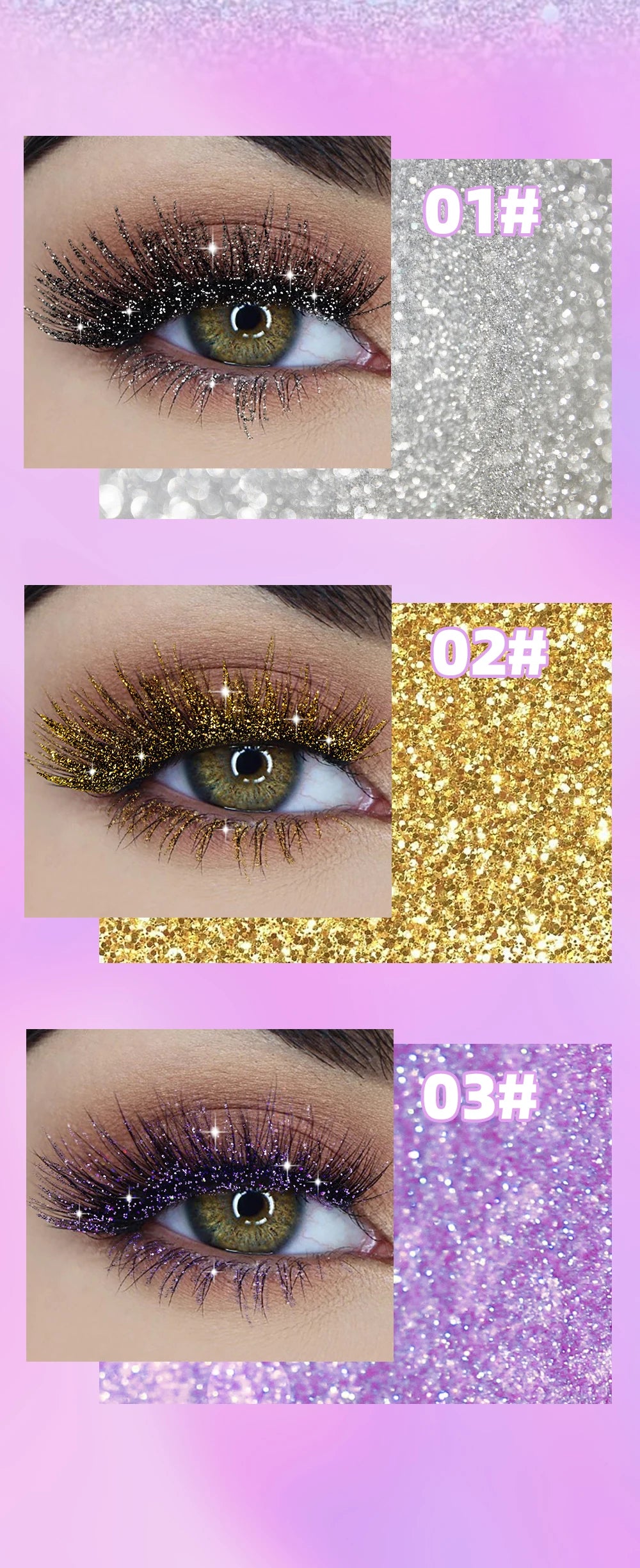 Violet Glitter Lash Mascara Diamond Mascara Thick Shiny Eyelash Curling Extension Makeup Waterproof Fast Dry Sequins Eye Black