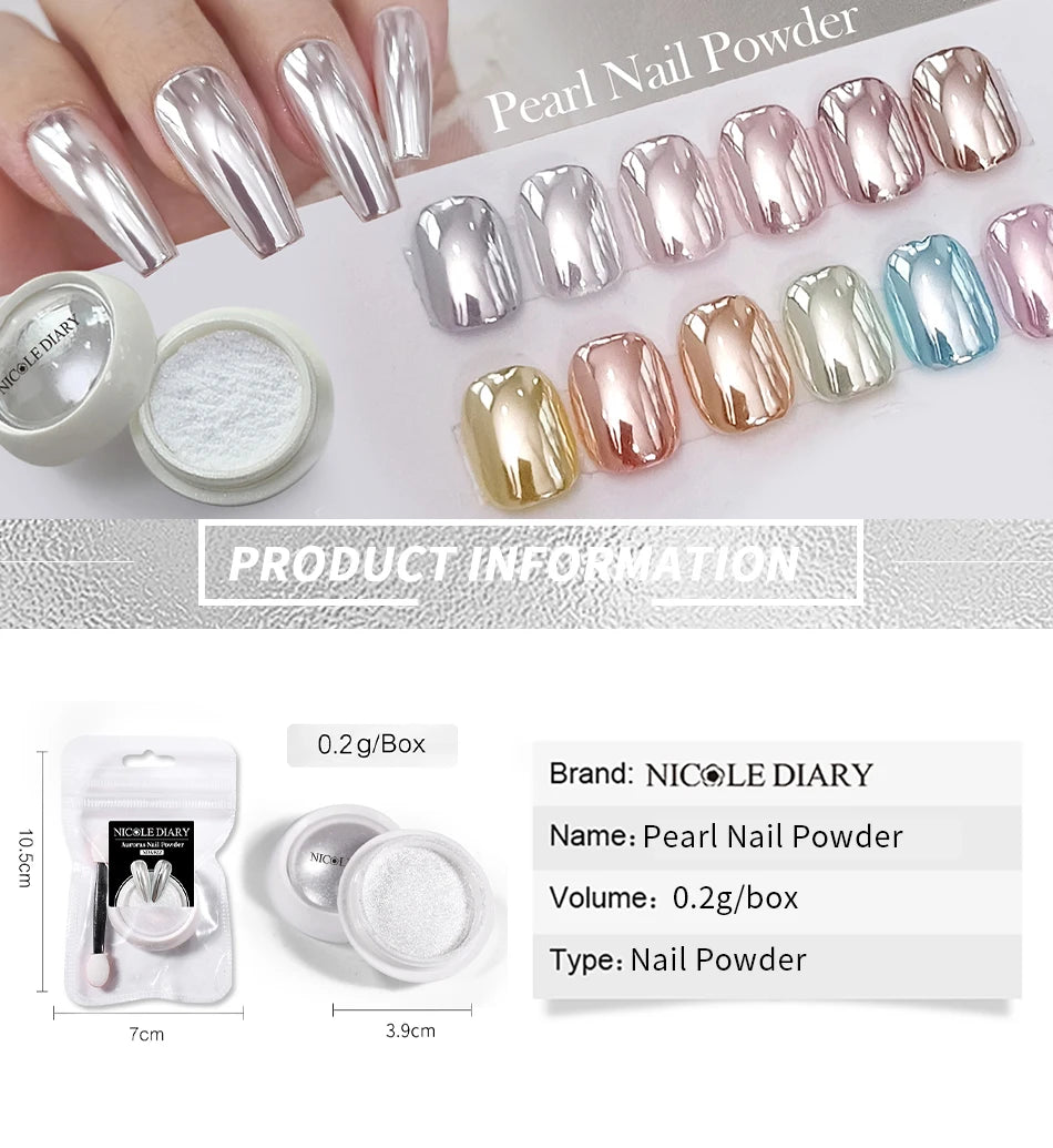 NICOLE DIARY Moonlight Mirror Nail Powder Aurora Silver Glitter Metallic Effect UV Gel Polish Pigment Chrome DIY Nail Decoration