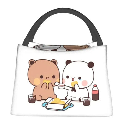 Kawaii Mochi Cat Peach And Goma Thermal Insulated Lunch Bags Women Resuable Lunch Tote for Outdoor Picnic Storage Meal Food Box