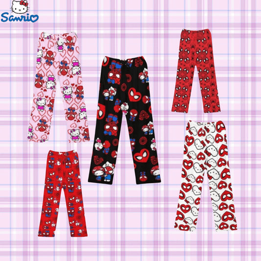 Miniso Spiderman Hello Kitty Cartoon Women's Pajama Long Pants Spring/Summer Edition Home Leisure Couple Pants Sleep Pants