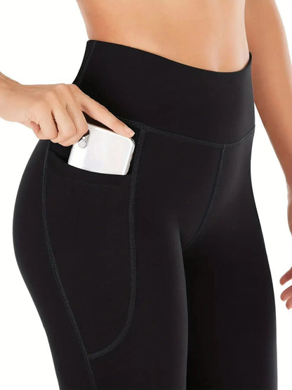 Women's Flared Pants with Pockets, Flared Leg Yoga Pants High Waist Fitness Casual Tummy Tuck Pants