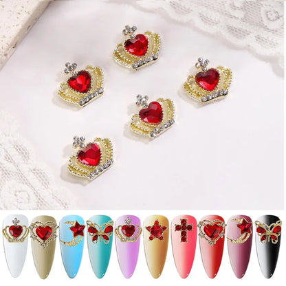 30Pcs Pink Nail Charms Alloy Rhinestones 3D Star Butterfly Heart Cross Gem Nails Crystal Diamond Nail Art Decoration Accessories