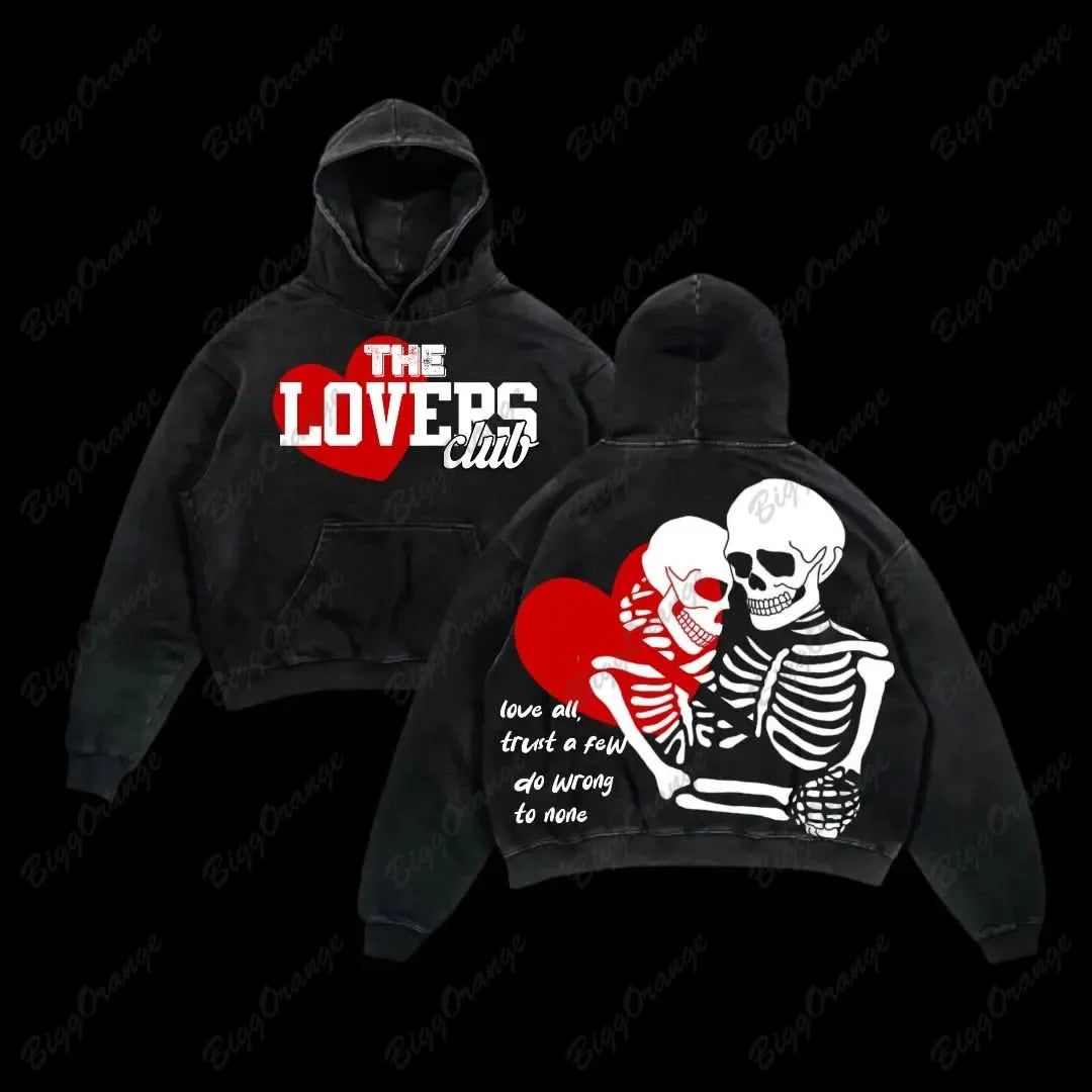 Europe and America Heavyweight Fried Street hiphop High Street Skull Couple Hooded Cardigan Sweater Long Sleeve Loose Hoodie