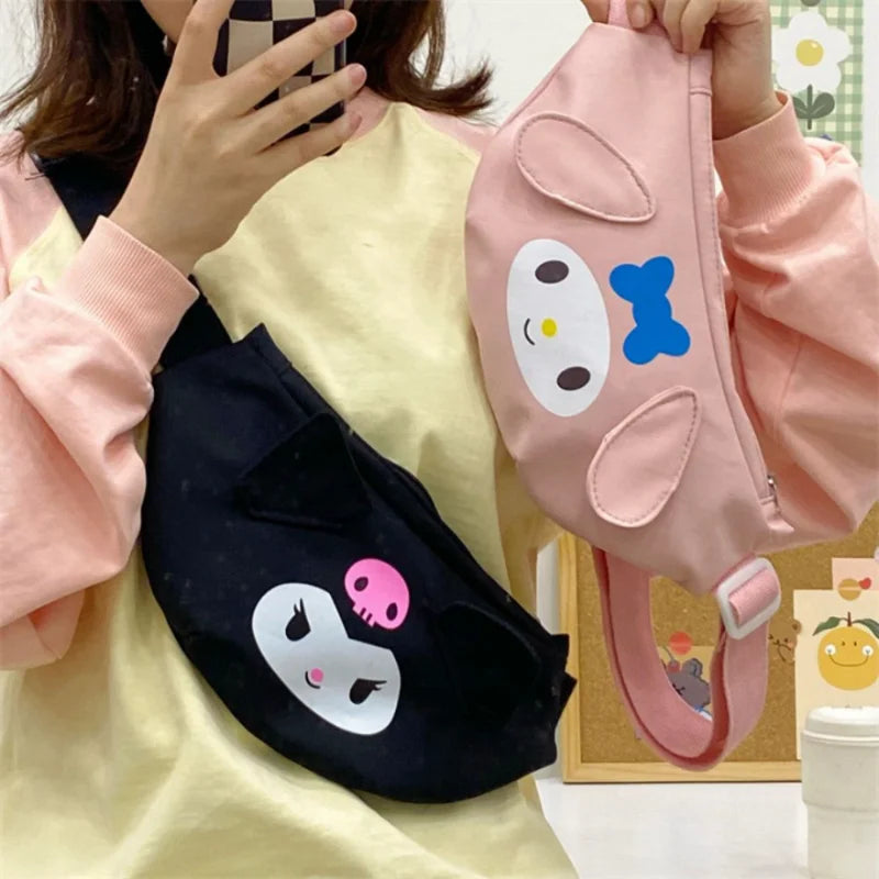 Kawaii Sanrio Shoulder Bag Kuromi My Melody Casual Simple Sling Storage Crossbody Cinnamoroll Chest Bag Women Student Girl Gifts