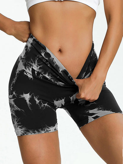 Women's Seamless Tie Dye Print High Waist Sports Short Leggings Compression Shorts Sports Casual Skinny Shorts for Yoga Gym Runn